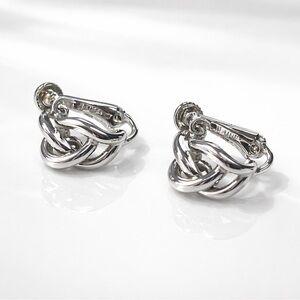 Vintage Napier Silver Tone Knot Clip On Earrings Classic Elegant